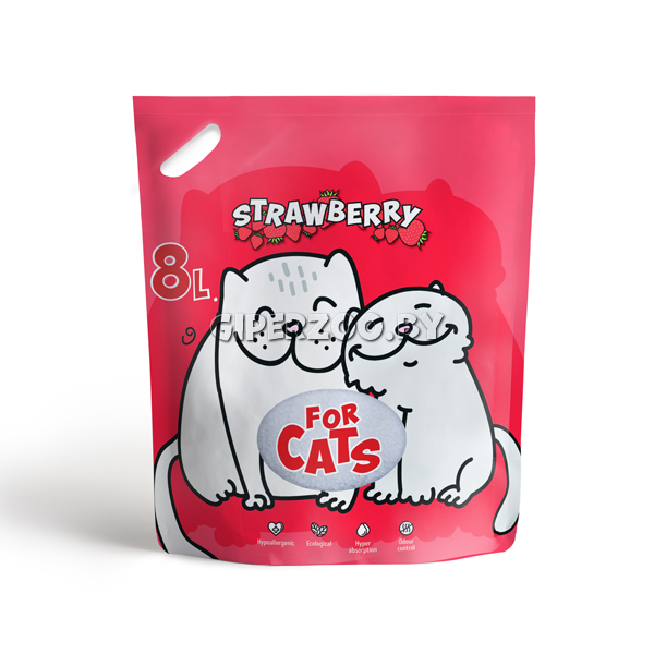 FOR CATS наполнитель силикагелевый с ароматом клубники, 8 л FOR CATS наполнитель силикагелевый с ароматом клубники, 8 л