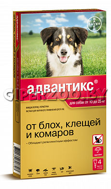 Bayer Адвантикс капли на холку от блох и клещей для собак 10-25 кг Bayer Адвантикс капли на холку от блох и клещей для собак 10-25 кг