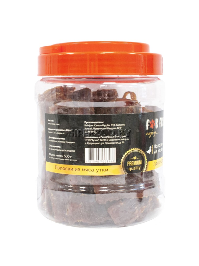 Лакомство для собак For Friends Полоски из мяса утки, 500 гр Лакомство для собак For Friends Полоски из мяса утки, 500 гр