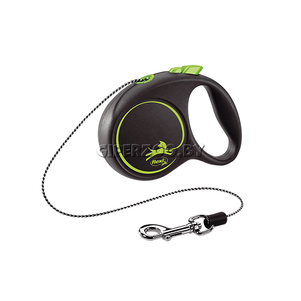 Рулетка Flexi Black Design c зелеными элементами XS, трос 3 м. Рулетка Flexi Black Design c зелеными элементами XS, трос 3 м.