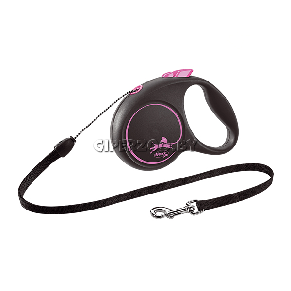 Рулетка Flexi Black Design c розовыми элементами S, трос 5 м. Рулетка Flexi Black Design c розовыми элементами S, трос 5 м.
