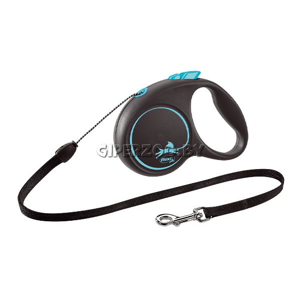 Рулетка Flexi Black Design c голубыми элементами M, трос 5 м. Рулетка Flexi Black Design c голубыми элементами M, трос 5 м.