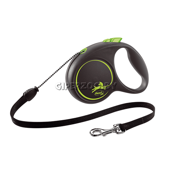Рулетка Flexi Black Design c зелеными элементами M, трос 5 м. Рулетка Flexi Black Design c зелеными элементами M, трос 5 м.