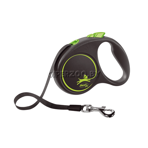 Рулетка Flexi Black Design c зелеными элементами S, лента 5 м. Рулетка Flexi Black Design c зелеными элементами S, лента 5 м.