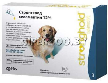 Zoetis Стронгхолд 12% для собак весом 20,1 - 40,0 кг (3 пипетки по 2 мл/240 мг) Zoetis Стронгхолд 12% для собак весом 20,1 - 40,0 кг (3 пипетки по 2 мл/240 мг)