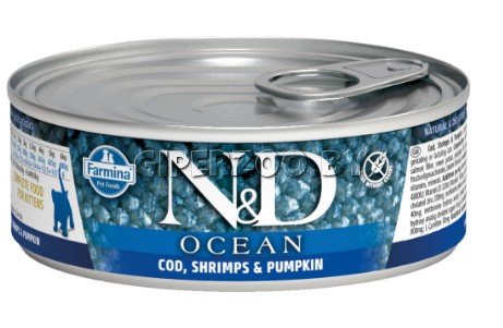 N&D Grain Free Ocean Cat Cod, Shrimp & Pumpkin Kitten (треска, креветки, тыква), 80 гр N&D Grain Free Ocean Cat Cod, Shrimp & Pumpkin Kitten (треска, креветки, тыква), 80 гр