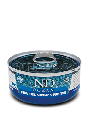 N&D Grain Free Ocean Cat Tuna, Cod & Shrimp (тунец, треска, креветки), 70 гр N&D Grain Free Ocean Cat Tuna, Cod & Shrimp (тунец, треска, креветки), 70 гр
