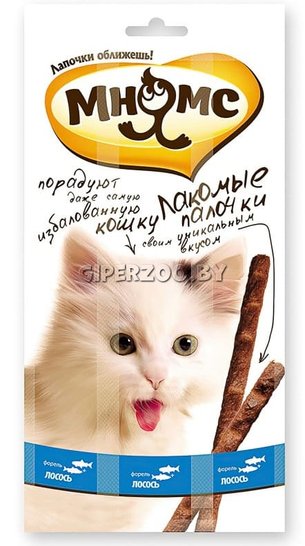 Мнямс лакомые палочки для кошек (лосось, форель) 3x5 гр Мнямс лакомые палочки для кошек (лосось, форель) 3x5 гр