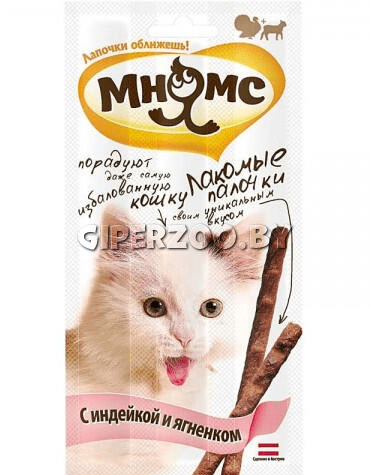 Мнямс Лакомые палочки 13,5 см для кошек с индейкой и ягненком 3x5г Мнямс Лакомые палочки 13,5 см для кошек с индейкой и ягненком 3x5г