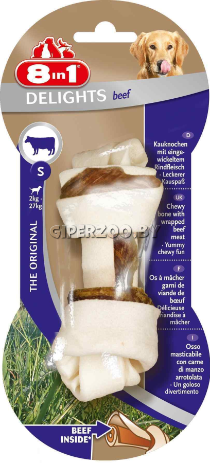 8 in 1 DELIGHTS Beef S косточка с говядиной для мелких и средних собак 11 см 8 in 1 DELIGHTS Beef S косточка с говядиной для мелких и средних собак 11 см