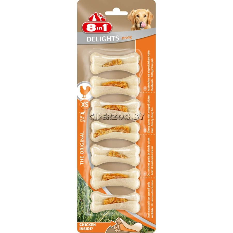 8 in 1 DELIGHTS Strong ХS косточки сверхпрочные с куриным мясом для мелких собак 7,5см. 7шт. 8 in 1 DELIGHTS Strong ХS косточки сверхпрочные с куриным мясом для мелких собак 7,5см. 7шт.