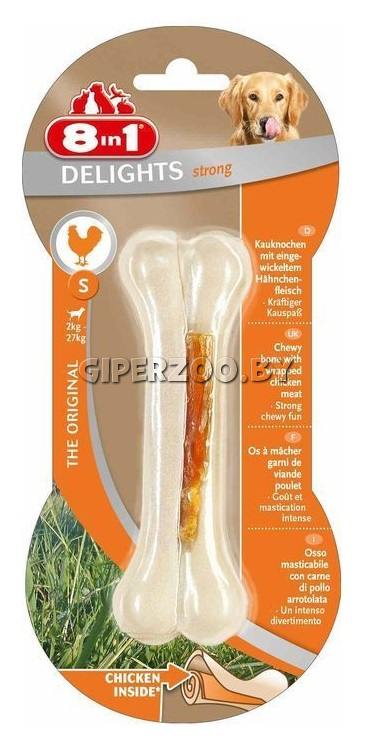 8 in 1 DELIGHTS S косточка с куриным мясом для мелких и средних собак 11 см 8 in 1 DELIGHTS S косточка с куриным мясом для мелких и средних собак 11 см