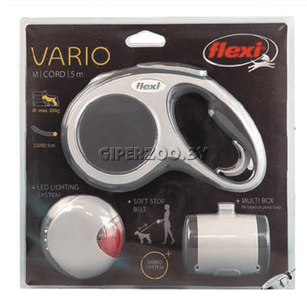 Комплект Рулетка Flexi Vario серая M, трос 5 м + Фонарик LED + Multi Box Комплект Рулетка Flexi Vario серая M, трос 5 м + Фонарик LED + Multi Box