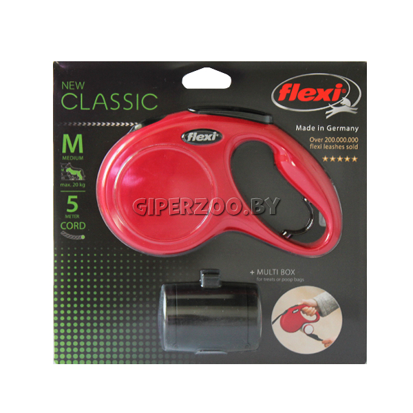 Комплект Рулетка Flexi New Classic красная M, трос 5 м + Multi Box Комплект Рулетка Flexi New Classic красная M, трос 5 м + Multi Box
