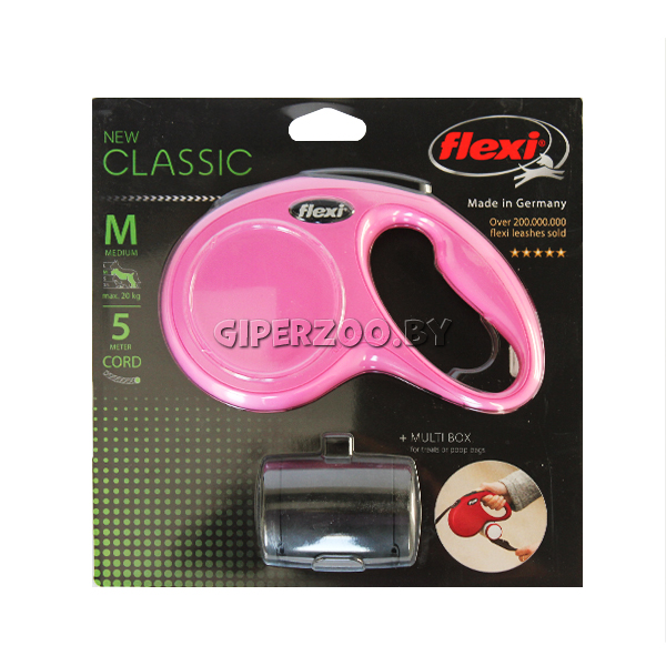 Комплект Рулетка Flexi New Classic розовая M, трос 5 м + Multi Box Комплект Рулетка Flexi New Classic розовая M, трос 5 м + Multi Box