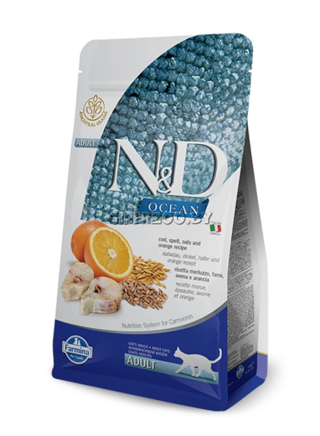 Farmina N&D Ocean Adult Cat (треска, апельсин), 5 кг Farmina N&D Ocean Adult Cat (треска, апельсин), 5 кг