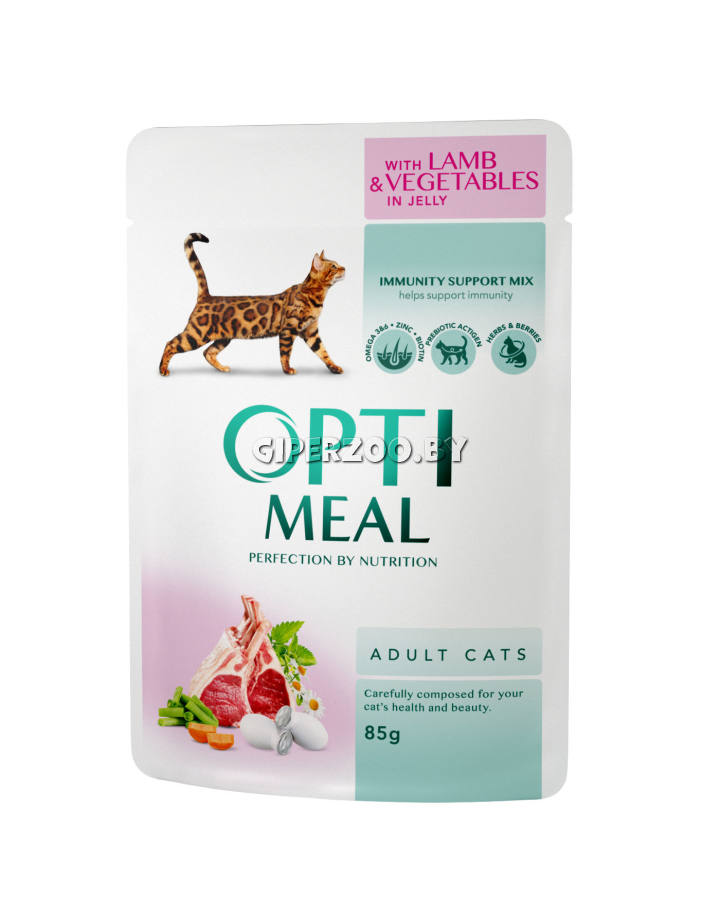 Optimeal для кошек с ягненком и овощами в желе, 85 гр Optimeal для кошек с ягненком и овощами в желе, 85 гр