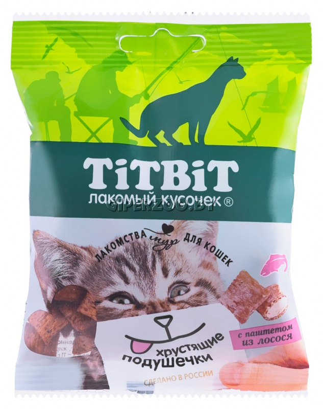 Хрустящие подушечки для кошек с лососем ТИТБИТ, 30 г Хрустящие подушечки для кошек с лососем ТИТБИТ, 30 г