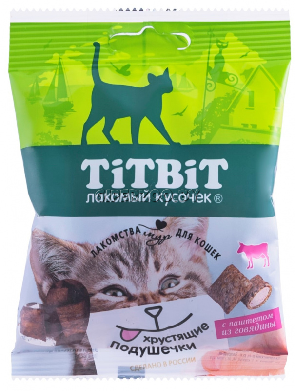 TitBit Хрустящие подушечки с паштетом из говядины для кошек, 30 гр TitBit Хрустящие подушечки с паштетом из говядины для кошек, 30 гр