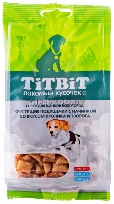 TiTBiT Хрустящие подушечки с кроликом и творогом для собак, 95 гр TiTBiT Хрустящие подушечки с кроликом и творогом для собак, 95 гр