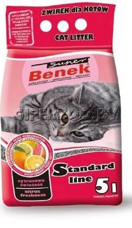 Наполнитель бентонитовый Super Benek Стандарт Цитрусовая свежесть, 5 л Наполнитель бентонитовый Super Benek Стандарт Цитрусовая свежесть, 5 л