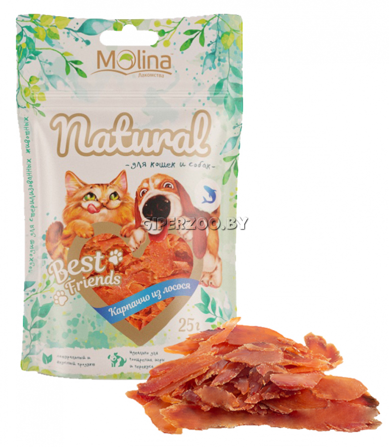 Лакомство карпаччо из лосося Molina Best Friends, 25гр Лакомство карпаччо из лосося Molina Best Friends, 25гр