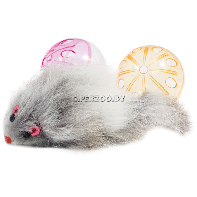 Набор игрушек XW0329 для кошек (2 мяча, мышь), d45мм; 55мм Набор игрушек XW0329 для кошек (2 мяча, мышь), d45мм; 55мм