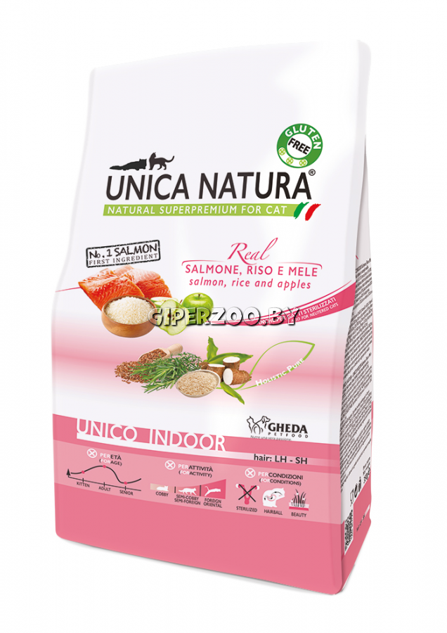 Unica Natura Unico Indoor (лосось, рис, яблоко), 350 гр Unica Natura Unico Indoor (лосось, рис, яблоко), 350 гр