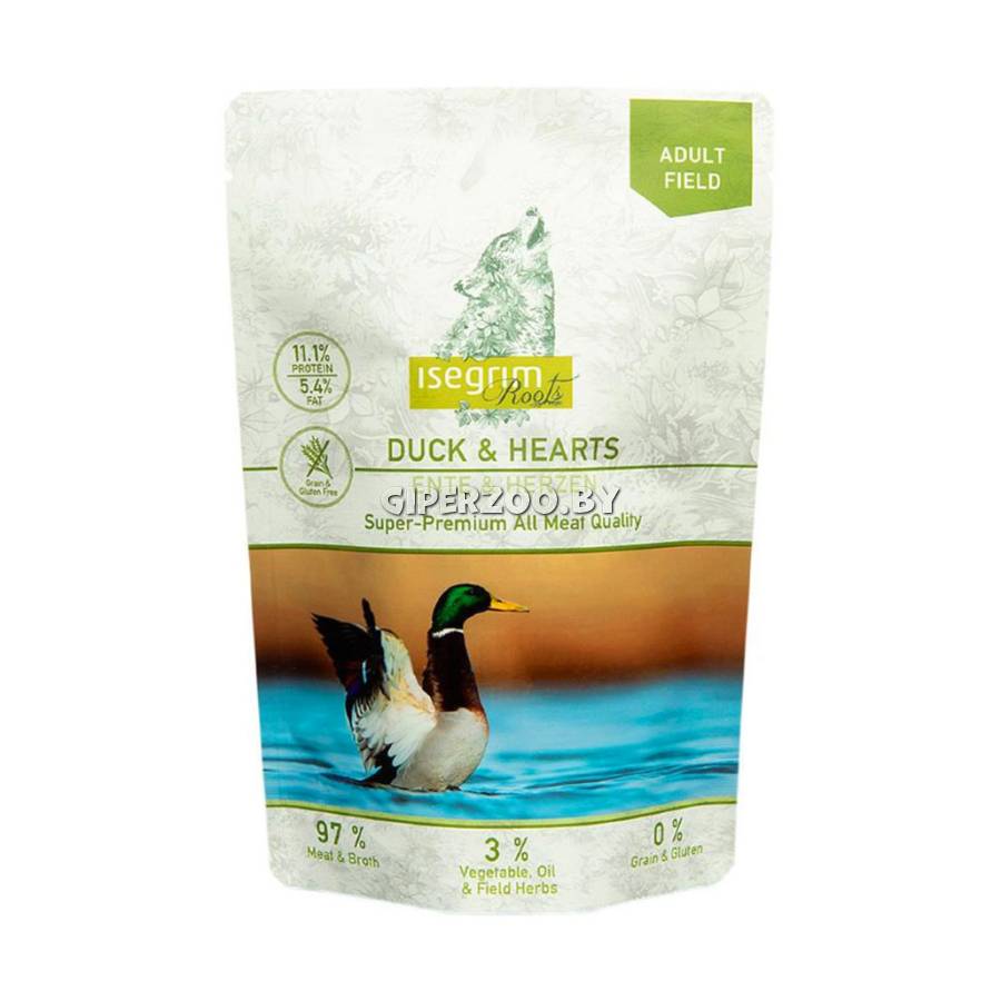 Isegrim Roots с уткой и куриными сердечками, 410 гр*6 шт Isegrim Roots с уткой и куриными сердечками, 410 гр*6 шт