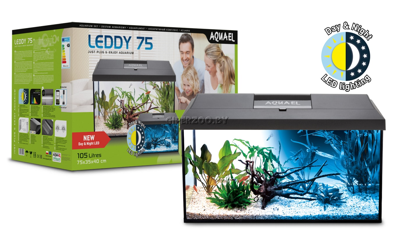 Аквариум Aquael Leddy Day & Night 75 черный, 105 л Аквариум Aquael Leddy Day & Night 75 черный, 105 л