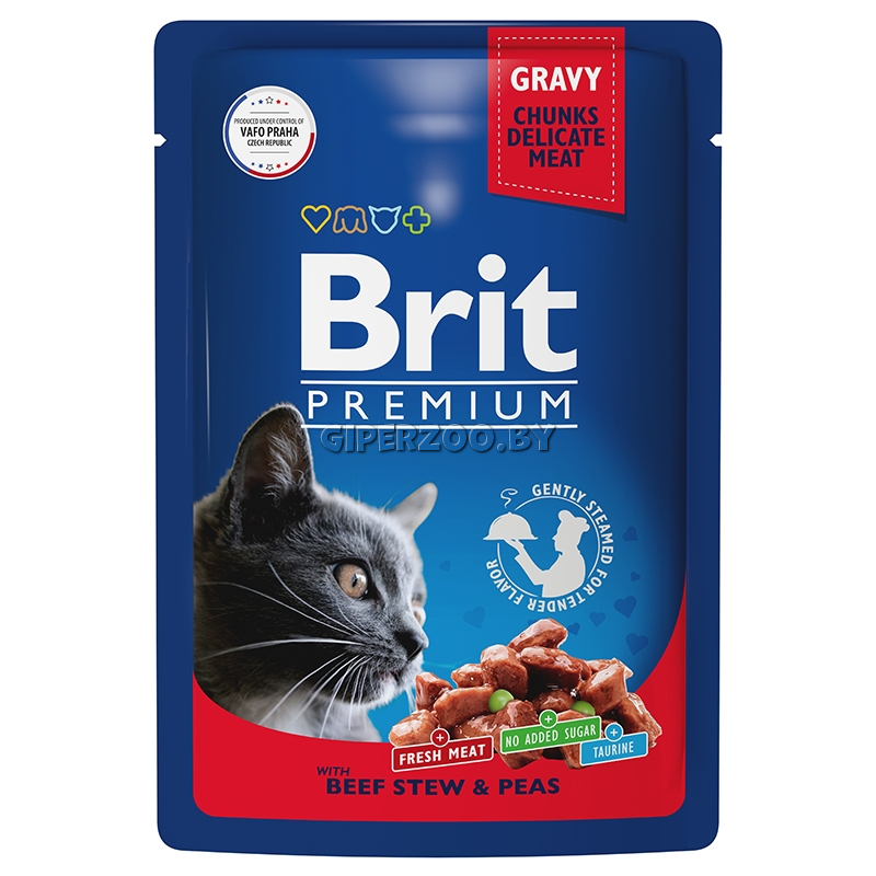 Brit Premium Cat для взрослых кошек с говядиной и горошком, 85г*14 шт Brit Premium Cat для взрослых кошек с говядиной и горошком, 85г*14 шт