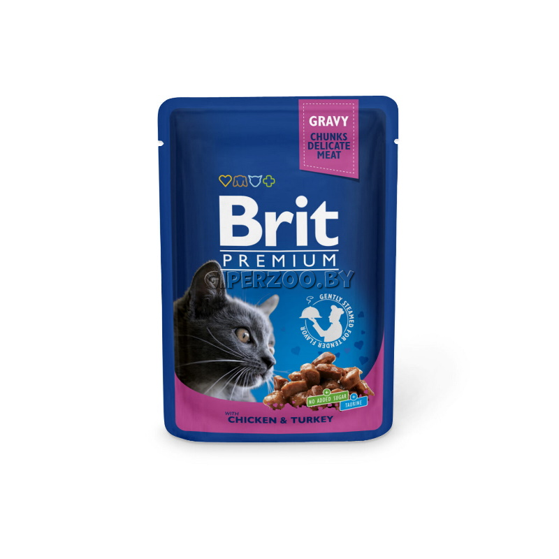 Brit Premium Cat для взрослых кошек с курицей и индейкой, 85г*14 шт Brit Premium Cat для взрослых кошек с курицей и индейкой, 85г*14 шт