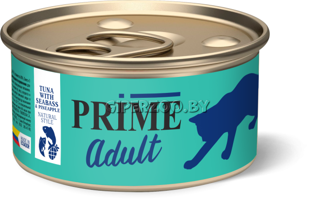PRIME Adult тунец с сибасом и ананасом в собственном соку, 85 гр PRIME Adult тунец с сибасом и ананасом в собственном соку, 85 гр