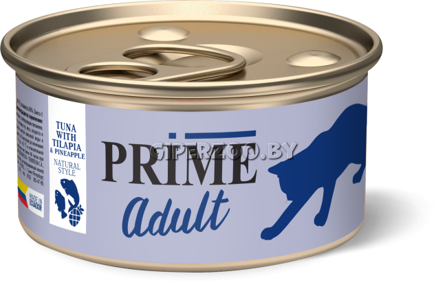 PRIME Adult тунец с тилапией и ананасом в собственном соку, 85 гр PRIME Adult тунец с тилапией и ананасом в собственном соку, 85 гр
