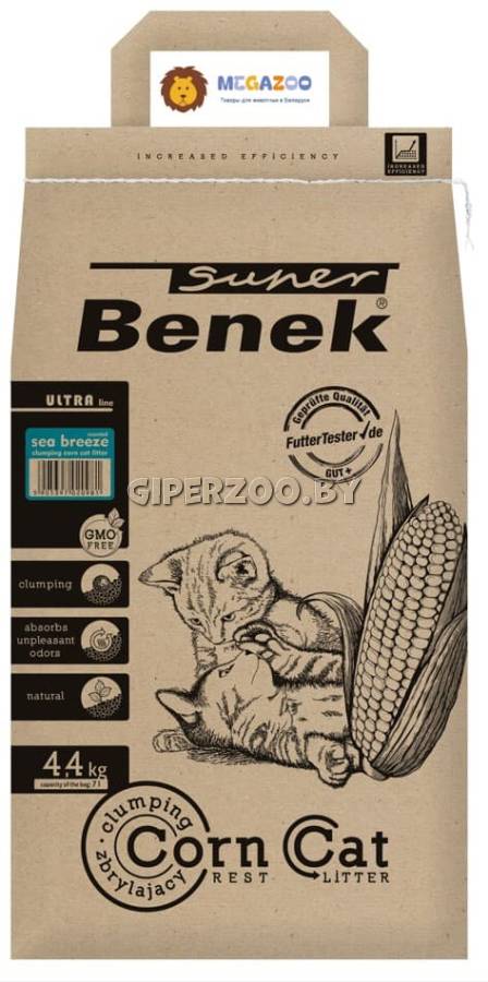 Наполнитель Super Benek Corn Cat Ультра Морской бриз, 7л Наполнитель Super Benek Corn Cat Ультра Морской бриз, 7л