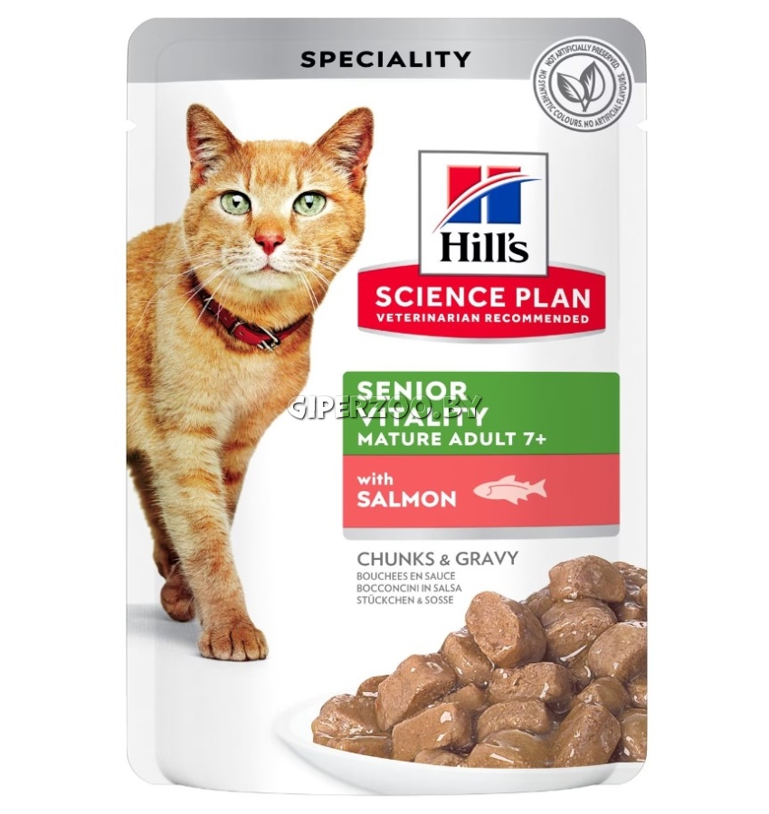 Hill's Science Plan Senior Vitality для пожилых кошек с лососем, 85 г Hill's Science Plan Senior Vitality для пожилых кошек с лососем, 85 г