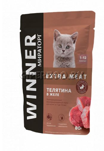 МИРАТОРГ Extra Meat для котят с телятиной (желе), 80гр*24шт МИРАТОРГ Extra Meat для котят с телятиной (желе), 80гр*24шт