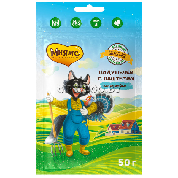 Мнямс хрустящ подушечки с паштетом из индейки Фермерская Ярмарка, 50 гр Мнямс хрустящ подушечки с паштетом из индейки Фермерская Ярмарка, 50 гр