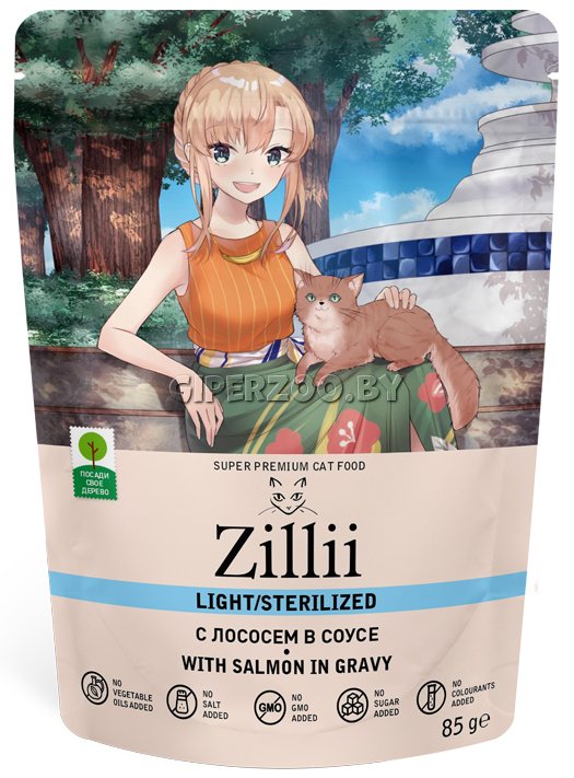ZILLII Sterilized & Light Cat (лосось в соусе), 85 гр ZILLII Sterilized & Light Cat (лосось в соусе), 85 гр