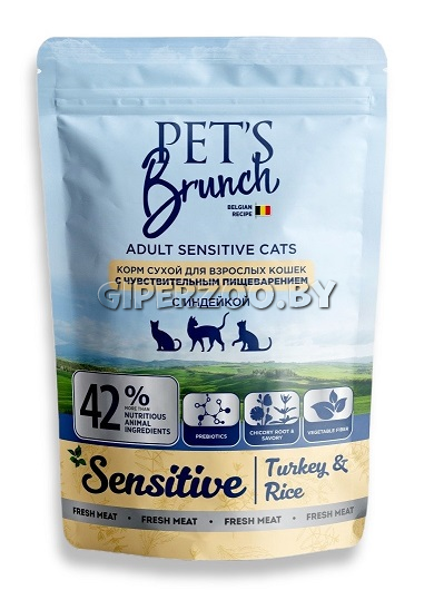 Pet's Brunch для кошек с чувствительным пищеварением (индейка), 400 гр Pet's Brunch для кошек с чувствительным пищеварением (индейка), 400 гр