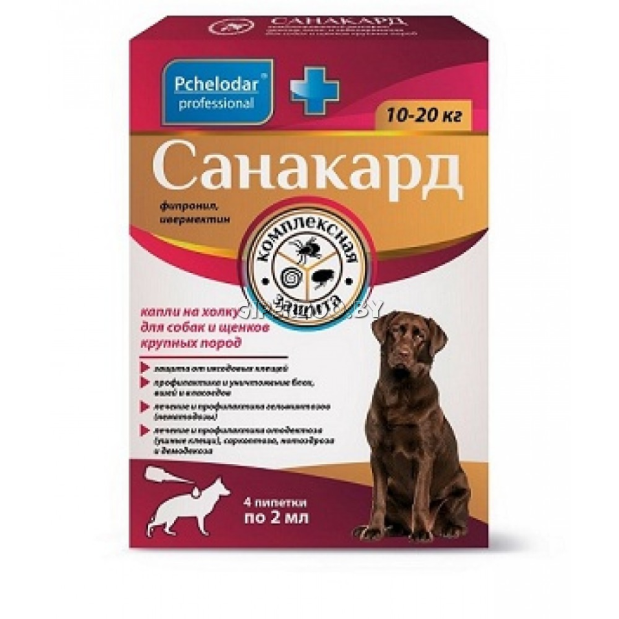 Санакард капли на холку для собак и щенков крупных пород, 4 пип Санакард капли на холку для собак и щенков крупных пород, 4 пип