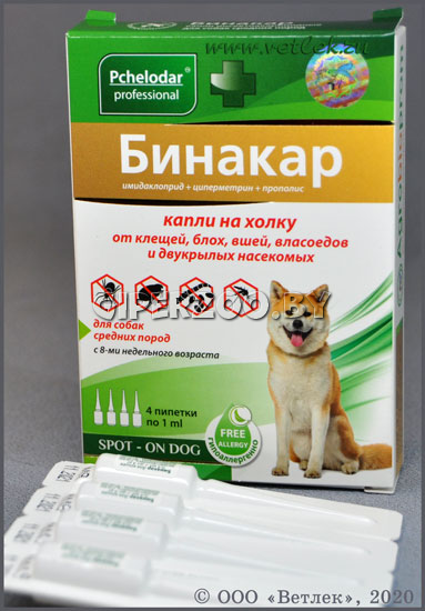 Бинакар Rus капли на холку для собак и щенков средних пород, 4 пип Бинакар Rus капли на холку для собак и щенков средних пород, 4 пип