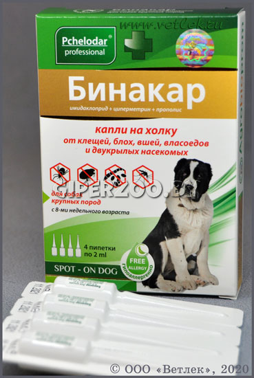 Бинакар Rus капли на холку для собак и щенков крупных пород, 4 пип Бинакар Rus капли на холку для собак и щенков крупных пород, 4 пип