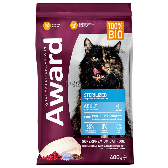 Award Sterilized Cat (белая рыба, семена льна), 400 гр Award Sterilized Cat (белая рыба, семена льна), 400 гр