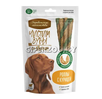 Деревенские лакомства Чистим зубы Роллы с курицей, 100 гр Деревенские лакомства Чистим зубы Роллы с курицей, 100 гр