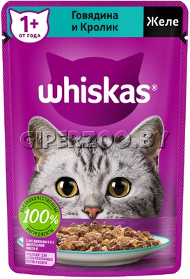 Whiskas с говядиной и кроликом (желе), 75 гр*28шт Whiskas с говядиной и кроликом (желе), 75 гр*28шт
