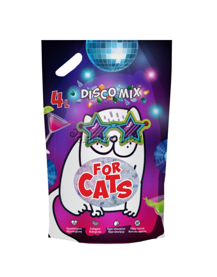 FOR CATS наполнитель силикагелевый Disco Mix с ароматом лотоса, 4 л FOR CATS наполнитель силикагелевый Disco Mix с ароматом лотоса, 4 л