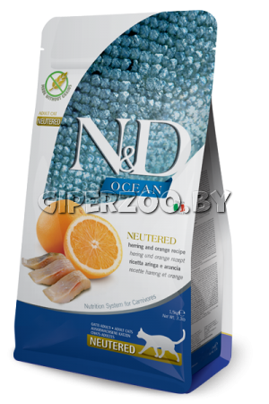 Farmina N&D Ocean Cat Adult Neutered (сельдь, апельсин), 300 гр Farmina N&D Ocean Cat Adult Neutered (сельдь, апельсин), 300 гр