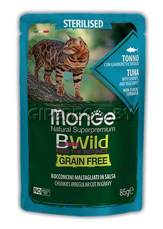 Monge Cat BWild Sterilised (соус, тунец с овощами), 85 гр*28 шт Monge Cat BWild Sterilised (соус, тунец с овощами), 85 гр*28 шт