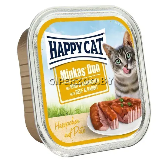Happy Cat Minkas Duo Паштет (говядина и кролик), 100 гр Happy Cat Minkas Duo Паштет (говядина и кролик), 100 гр